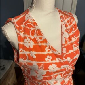 Lands' End Hawaii Inspired Orange and White Floral Maxi Dress Size M